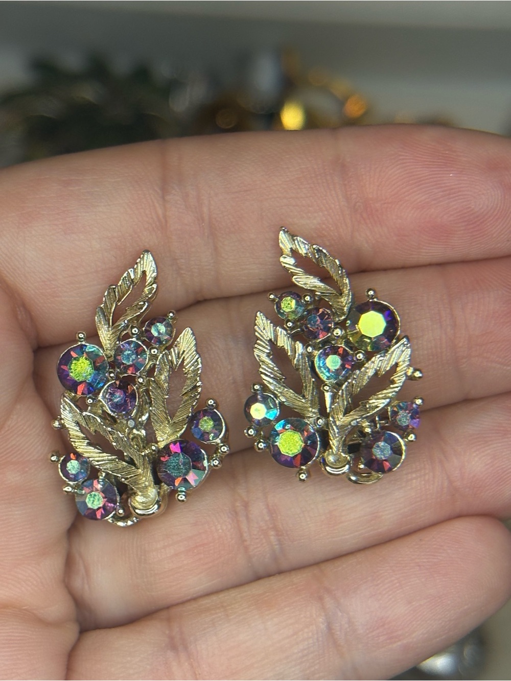 Lisner Clip On Earrings with AB Crystals